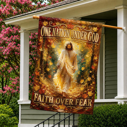 One Nation Under God Faith Over Fear Autumn Jesus Flag