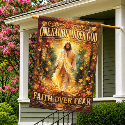 SP-01 Christian Yard Flag Jesus Faith Over Fear One Nation Under God Church Events