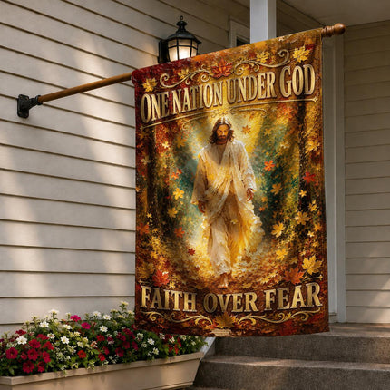 One Nation Under God Faith Over Fear Autumn Jesus Flag