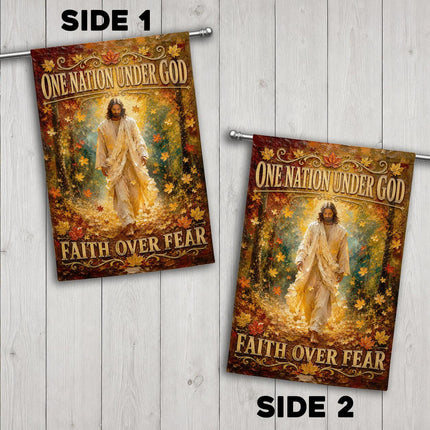 One Nation Under God Faith Over Fear Autumn Jesus Flag