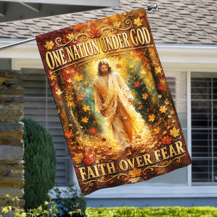 Faith Over Fear Autumn Jesus Christian Flag One Nation Under God
