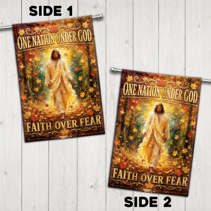 Faith Over Fear Autumn Jesus Christian Flag One Nation Under God