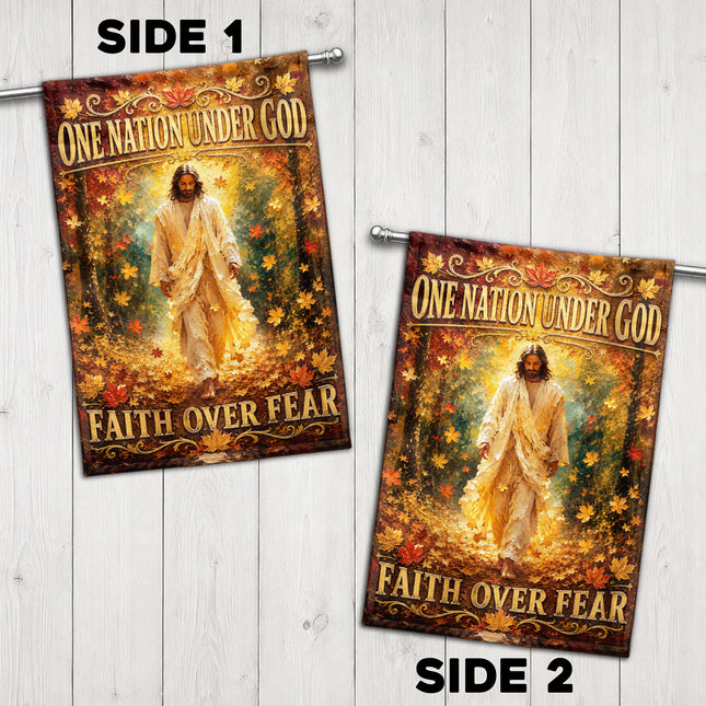 Faith Over Fear Autumn Jesus Christian Flag One Nation Under God