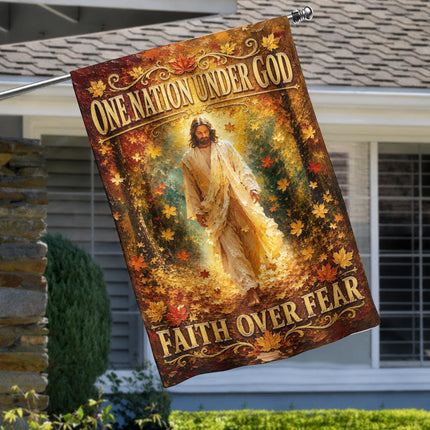 One Nation Under God Faith Over Fear Autumn Jesus Flag