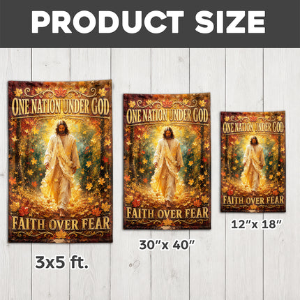 Faith Over Fear Autumn Jesus Christian Flag One Nation Under God