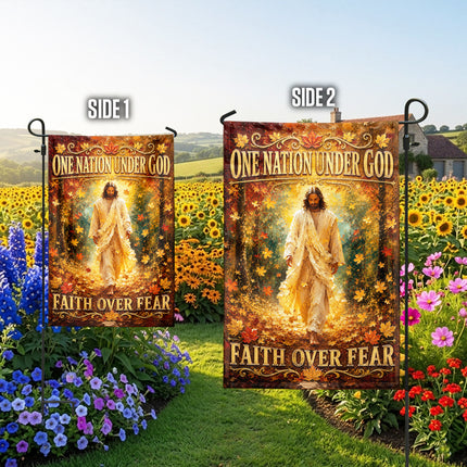 SP-01 Christian Yard Flag Jesus Faith Over Fear One Nation Under God Church Events