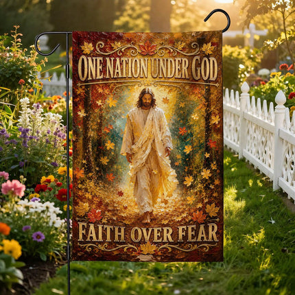 One Nation Under God Faith Over Fear Autumn Jesus Flag