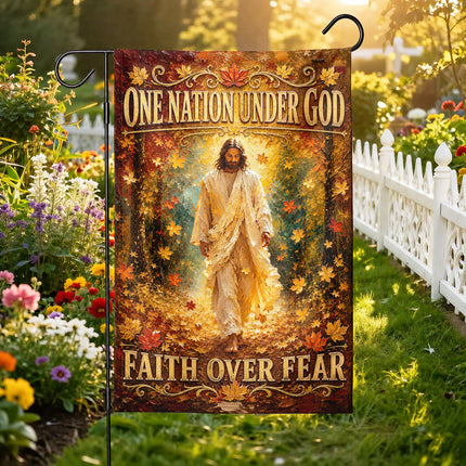 SP-01 Christian Yard Flag Jesus Faith Over Fear One Nation Under God Church Events