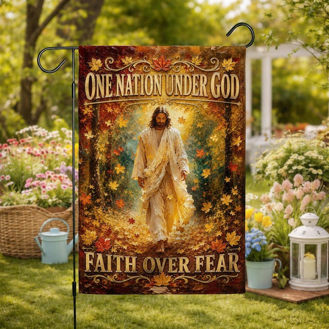 One Nation Under God Faith Over Fear Autumn Jesus Flag