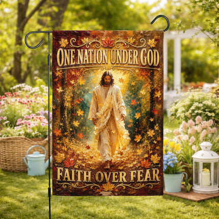 SP-01 Christian Yard Flag Jesus Faith Over Fear One Nation Under God Church Events
