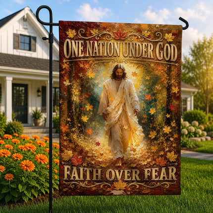 One Nation Under God Faith Over Fear Autumn Jesus Flag