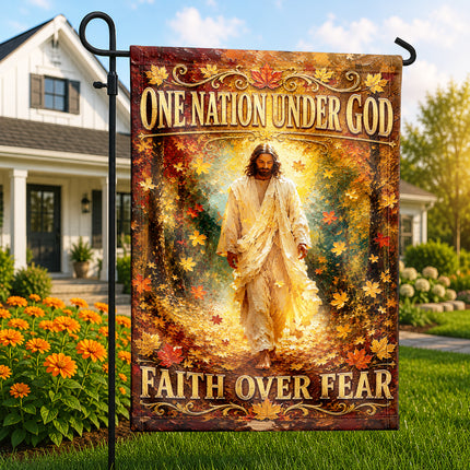 Faith Over Fear Autumn Jesus Christian Flag One Nation Under God