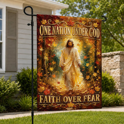One Nation Under God Faith Over Fear Autumn Jesus Flag