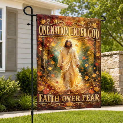 Faith Over Fear Autumn Jesus Christian Flag One Nation Under God