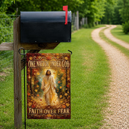 One Nation Under God Faith Over Fear Autumn Jesus Flag
