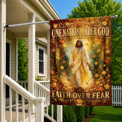 One Nation Under God Faith Over Fear Autumn Jesus Flag