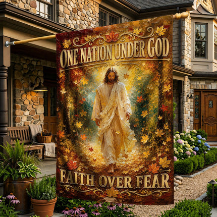 One Nation Under God Faith Over Fear Autumn Jesus Flag