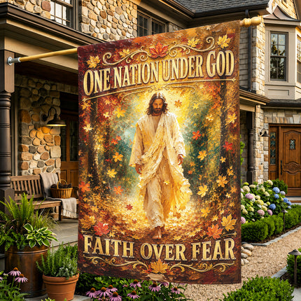 SP-01 Christian Yard Flag Jesus Faith Over Fear One Nation Under God Church Events