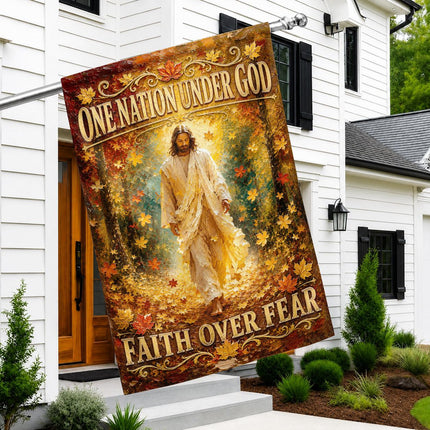 One Nation Under God Faith Over Fear Autumn Jesus Flag