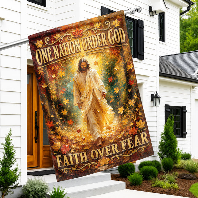 Faith Over Fear Autumn Jesus Christian Flag One Nation Under God