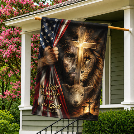 Psalm 46:10 Christian Flag Be Still And Know God Jesus Lion Lamb Cross