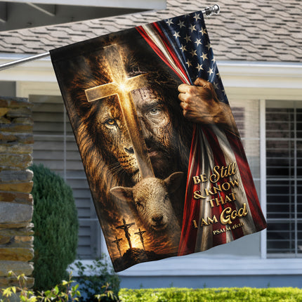 Psalm 46:10 Christian Flag Be Still And Know God Jesus Lion Lamb Cross
