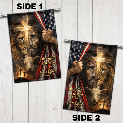 Psalm 46:10 Christian Flag Be Still And Know God Jesus Lion Lamb Cross