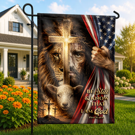 Psalm 46:10 Christian Flag Be Still And Know God Jesus Lion Lamb Cross