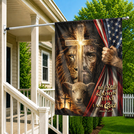 Psalm 46:10 Christian Flag Be Still And Know God Jesus Lion Lamb Cross