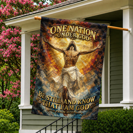 SP-01 One Nation Under God Flag Be Still And Know Psalm 46:10 Christian Garden Flag