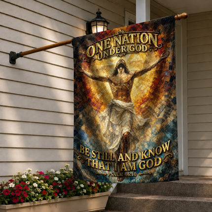 SP-01 One Nation Under God Flag Be Still And Know Psalm 46:10 Christian Garden Flag