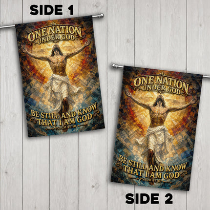 SP-01 One Nation Under God Flag Be Still And Know Psalm 46:10 Christian Garden Flag