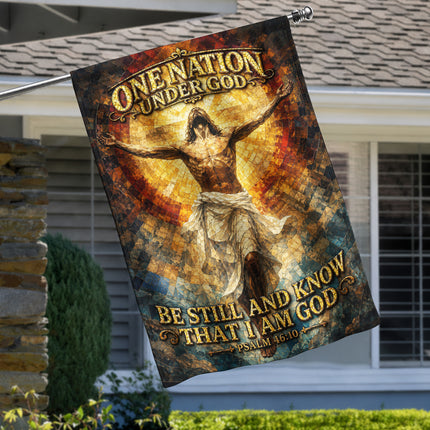 SP-01 One Nation Under God Flag Be Still And Know Psalm 46:10 Christian Garden Flag