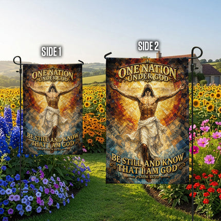 SP-01 One Nation Under God Flag Be Still And Know Psalm 46:10 Christian Garden Flag