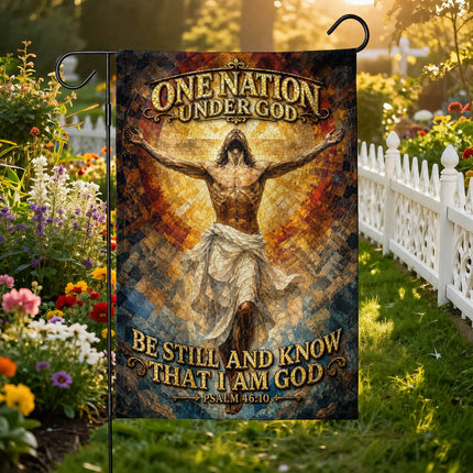 SP-01 One Nation Under God Flag Be Still And Know Psalm 46:10 Christian Garden Flag