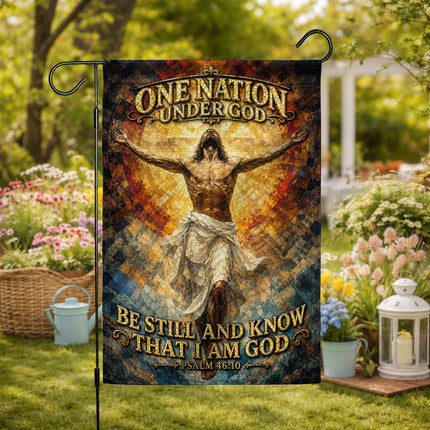 SP-01 One Nation Under God Flag Be Still And Know Psalm 46:10 Christian Garden Flag