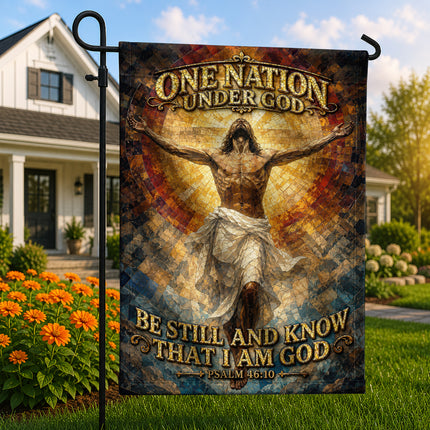 SP-01 One Nation Under God Flag Be Still And Know Psalm 46:10 Christian Garden Flag