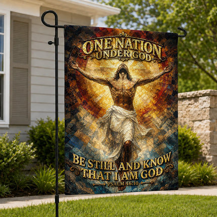 SP-01 One Nation Under God Flag Be Still And Know Psalm 46:10 Christian Garden Flag