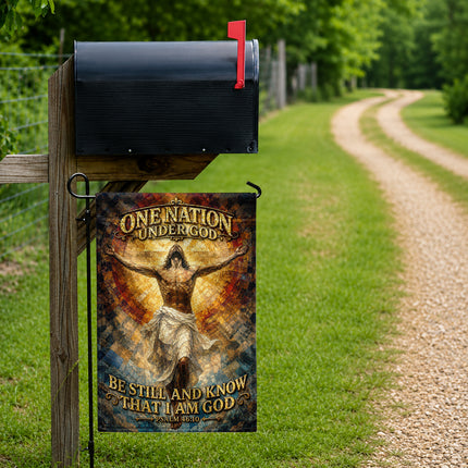 SP-01 One Nation Under God Flag Be Still And Know Psalm 46:10 Christian Garden Flag