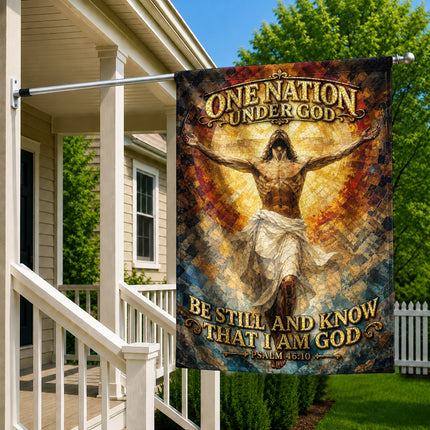 SP-01 One Nation Under God Flag Be Still And Know Psalm 46:10 Christian Garden Flag