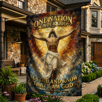 SP-01 One Nation Under God Flag Be Still And Know Psalm 46:10 Christian Garden Flag