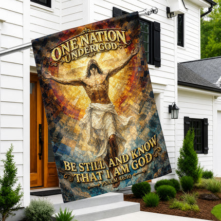 SP-01 One Nation Under God Flag Be Still And Know Psalm 46:10 Christian Garden Flag