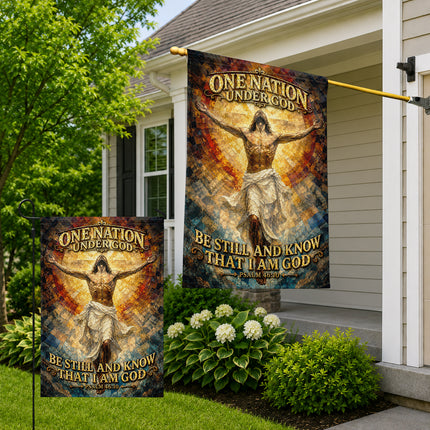 SP-01 One Nation Under God Flag Be Still And Know Psalm 46:10 Christian Garden Flag