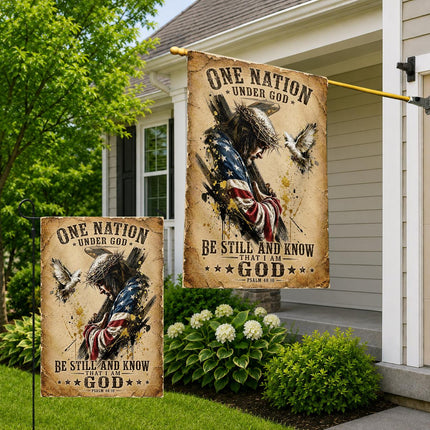 One Nation Under God Be Still And Know That I Am God Carrying Cross Flag