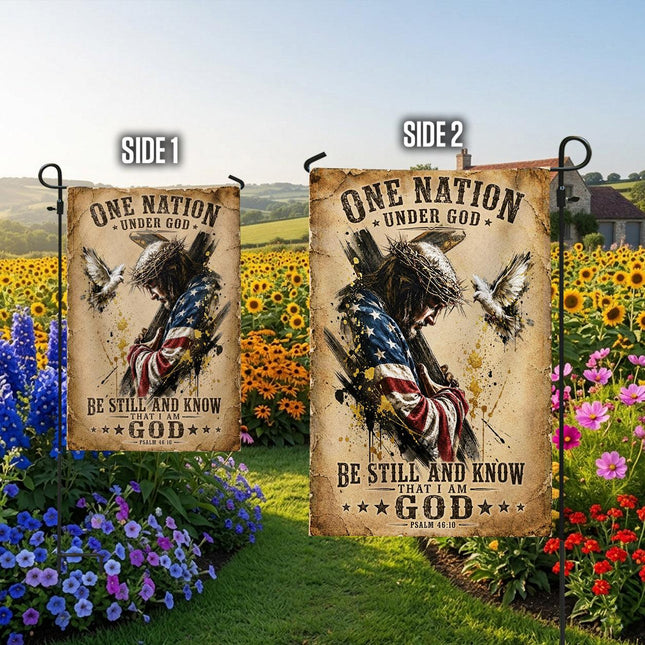 One Nation Under God Be Still And Know That I Am God Carrying Cross Flag