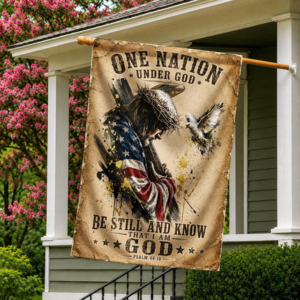 One Nation Under God Be Still And Know That I Am God Carrying Cross Flag