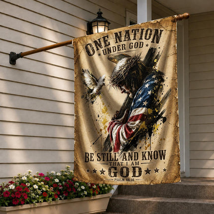 One Nation Under God Be Still And Know That I Am God Carrying Cross Flag