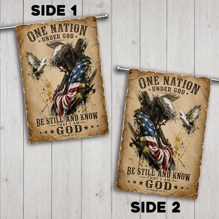One Nation Under God Be Still And Know That I Am God Carrying Cross Flag