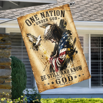 Psalm 46:10 Christian Flag Jesus Carrying Cross One Nation Under God