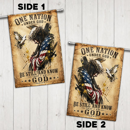 Psalm 46:10 Christian Flag Jesus Carrying Cross One Nation Under God